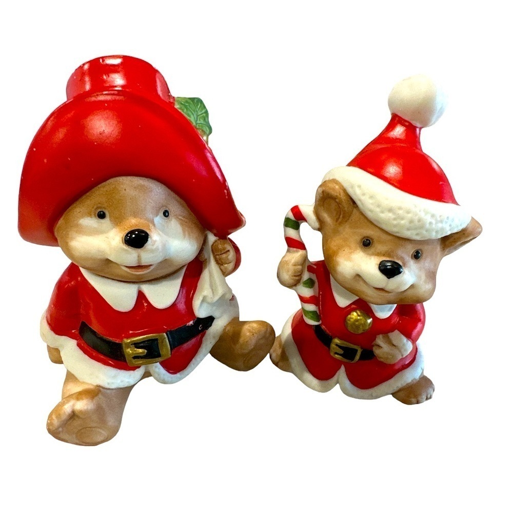 Vintage Homco Christmas Bear porcelain figurine set of 2  #5600